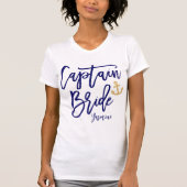 Captain Bride | Moderne Blauwe Kalligrafie T-shirt (Voorkant)