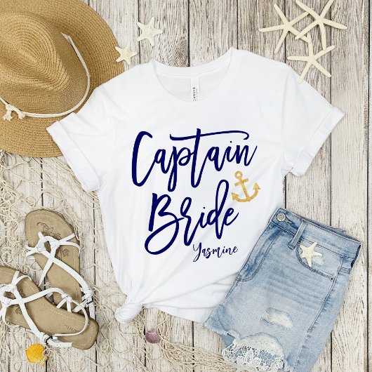 Captain Bride | Moderne Blauwe Kalligrafie T-shirt