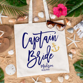 Captain Bride | Moderne Blauwe Kalligrafie Tote Bag