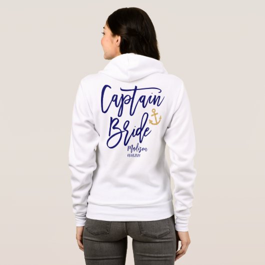 Captain Bride Zeilvaart Bachelorette Feest Hoodie (Achterkant volledig)