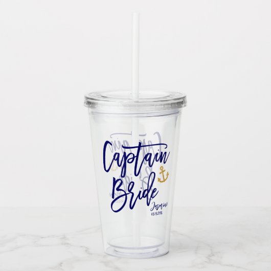 Captain Bruid Nautical Bachelorette-feestje  Acryl Drinkbeker (Voorkant)