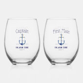 Captain & First Mate 🍹 Nautisch bruidspaar Wijnglas Zonder Voet (Voorkant)