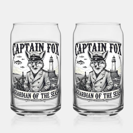 Captain Fox Guardian of Seas Nautical Design Blikvorm Glas (Voorkant)