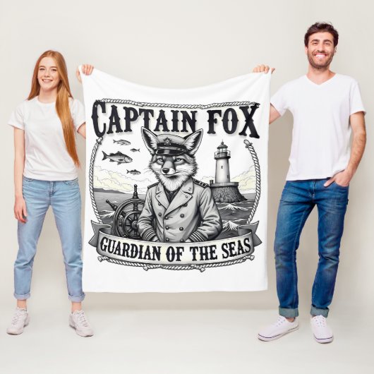 Captain Fox Guardian of Seas Nautical Design Fleece Deken (In situ)