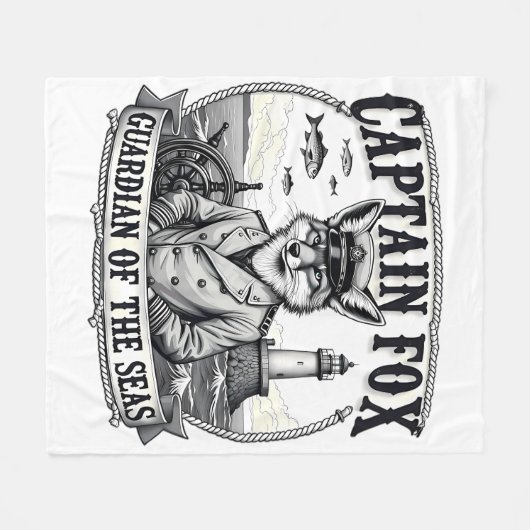 Captain Fox Guardian of Seas Nautical Design Fleece Deken (Voorkant (Horizontaal))