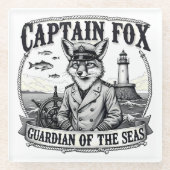 Captain Fox Guardian of Seas Nautical Design Glazen Onderzetter (Voorkant)