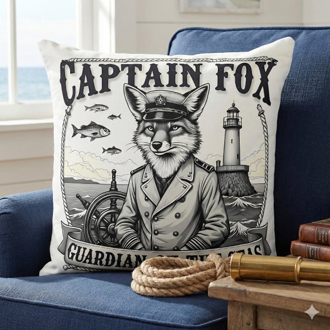 Captain Fox Guardian of Seas Nautical Design Kussen (Captain Fox Guardian of Seas Nautical Design Throw Pillow Mockup A)