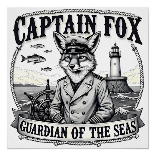 Captain Fox Guardian of Seas Nautical Design Perfect Poster (Voorkant)
