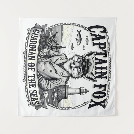 Captain Fox Guardian of Seas Nautical Design Wandkleed (Voorkant (horizontaal))