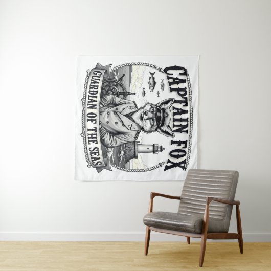 Captain Fox Guardian of Seas Nautical Design Wandkleed (In Situ (horizontaal))