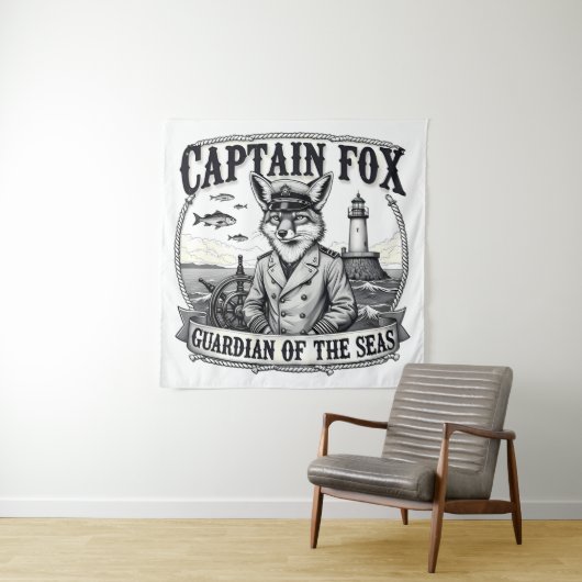Captain Fox Guardian of Seas Nautical Design Wandkleed (In situ)