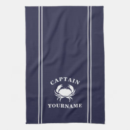 Captain Jouw naam Crab Navy Blauwe Keuken Handdoek