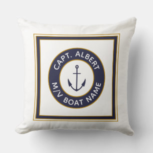 Captain Jouw naam Navy White Anchor Pillow Kussen
