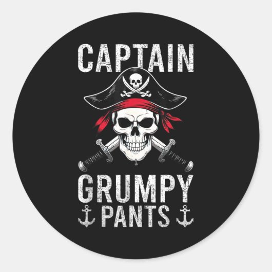 Captain Mpy Pants Rate Humor Skull Graphic  Ronde Sticker (Voorkant)