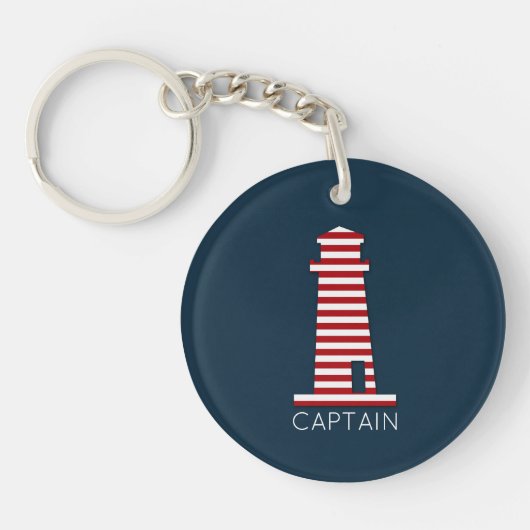 Captain Nautical Lighthouse Boating Rood Wit Blauw Sleutelhanger (Voorkant)