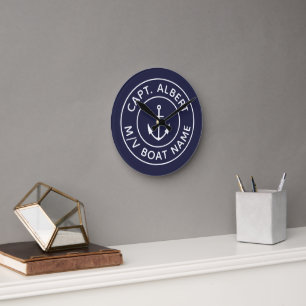 Captain Navy Blue gepersonaliseerde ronde wandklok