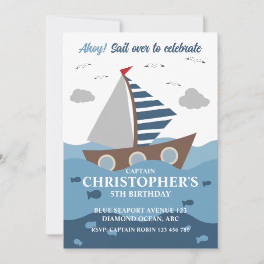 CAPTAIN SAILOR BIRTHDAY INVITATIE KAART (Voorkant)