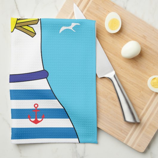 Captain Sailor Zeemeeuw Grappig Cartoon Karakter Theedoek (Quarter Fold)