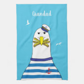 Captain Sailor Zeemeeuw Grappig Cartoon Karakter Theedoek (Verticaal)