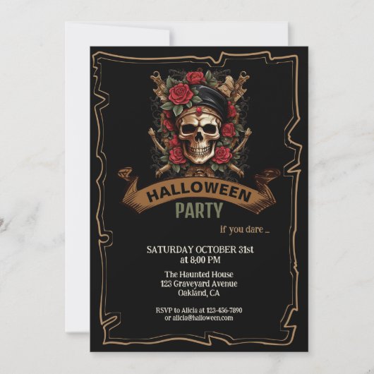 Captain Skull nautische bloemen Halloween Kaart (Voorkant)