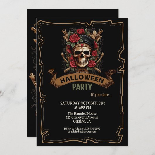 Captain Skull nautische bloemen Halloween Kaart (Voorkant / Achterkant)