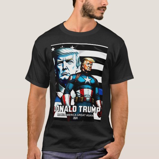 Captain Trump Blue Line Flag 3 maakt Amerika gewel T-shirt (Voorkant)
