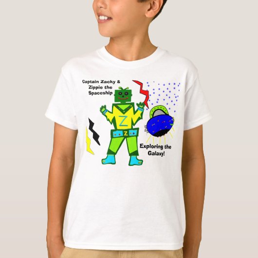 Captain Zacky Green Robot Zippie Ruimteschip Shirt (Voorkant)