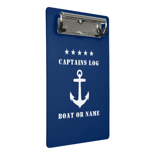 Captain's Log Uw Bootnaam Klassieke Anker Sterren Mini Klembord (Schuin)