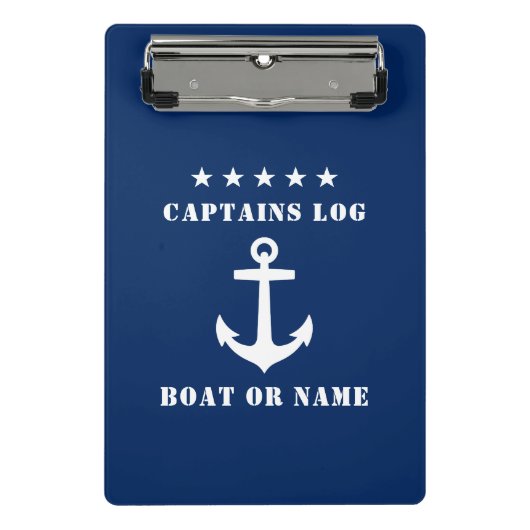 Captain's Log Uw Bootnaam Klassieke Anker Sterren Mini Klembord (Voorkant)