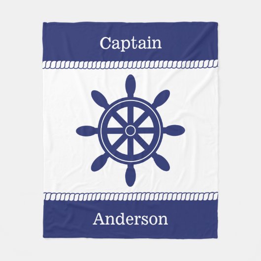 Captain's Wheel nautisch touw Naam toevoegen Fleece Deken (Voorkant)