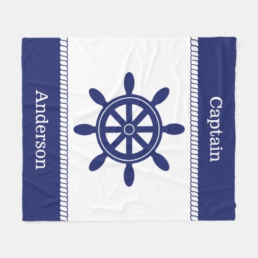 Captain's Wheel nautisch touw Naam toevoegen Fleece Deken (Voorkant (Horizontaal))