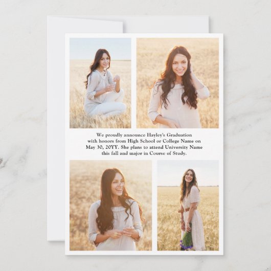 Captioned Photo Collage Modern Script Graduation Aankondiging (Achterkant)