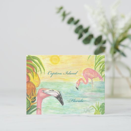 Captiva Island Flamingos Florida Art Briefkaart (Staand voorkant)