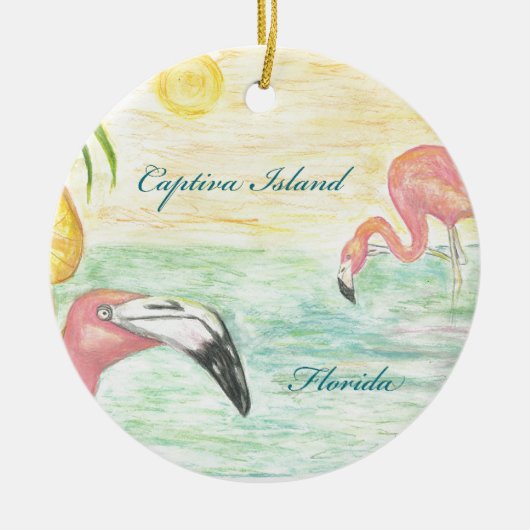 Captiva Island Flamingos Florida Art Keramisch Ornament (Voorkant)