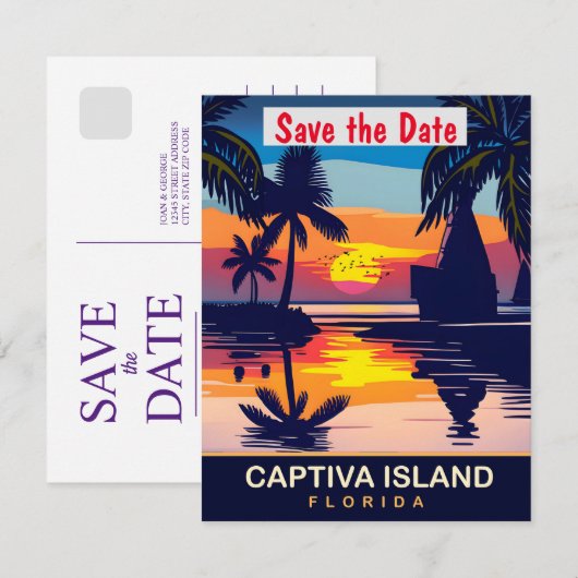 Captiva Island, Florida, Reizen Briefkaart, Save The Date (Voorkant / Achterkant)