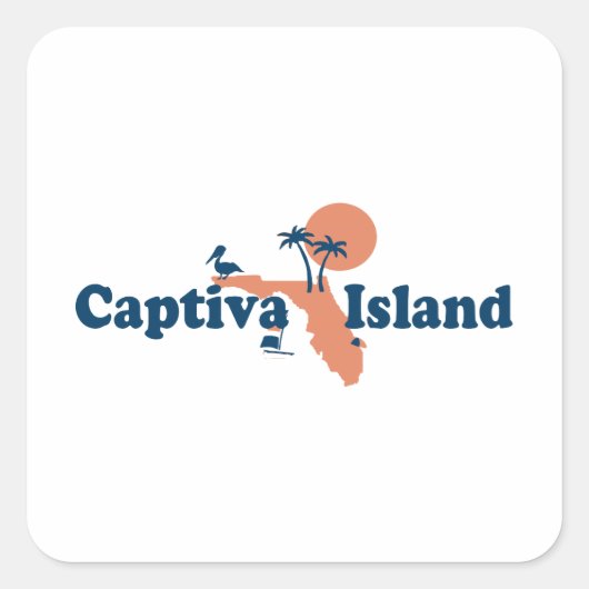 Captiva Island - Kaart ontwerp. Vierkante Sticker (Voorkant)