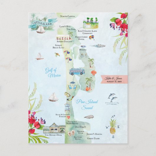 Captiva Island | Routekaart bestemming bruiloft Briefkaart (Voorkant)