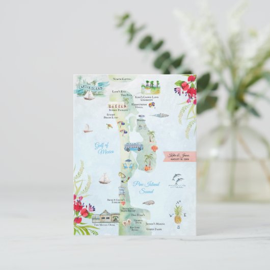 Captiva Island | Routekaart bestemming bruiloft Briefkaart (Staand voorkant)