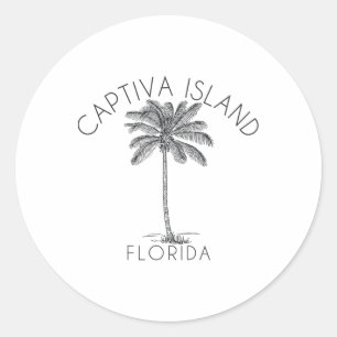 Captiva Island Strand Ontwerp Palmboom Illustratie Ronde Sticker
