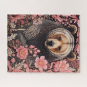 Captivating Bruin Beer Gaze Roze Bloemen Legpuzzel (Horizontaal)