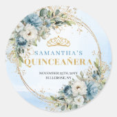 Captivating Dusty Blue Gold Greenery 15th Birthday Ronde Sticker (Voorkant)