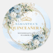 Captivating Dusty Blue Gold Greenery Quinceañera  Ronde Sticker (Voorkant)