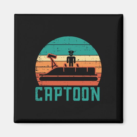 Captoon Boot Zonsondergang Retro Pontoon Kapitein Magneet (Voorkant)