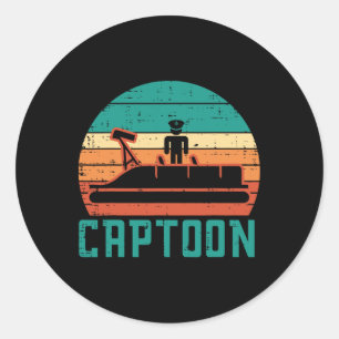 Captoon Boot Zonsondergang Retro Pontoon Kapitein Ronde Sticker