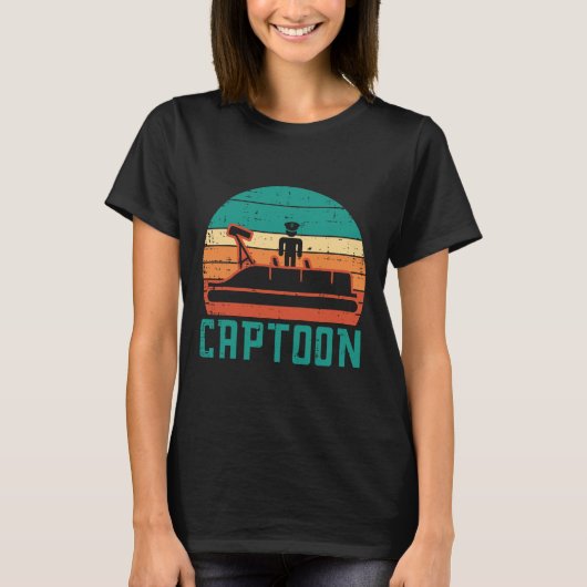 Captoon Boot Zonsondergang Retro Pontoon Kapitein T-shirt (Voorkant)