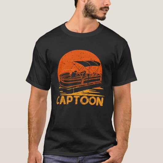 Captoon Pontoon Boat Kapitein Retro Sunset T-shirt (Voorkant)