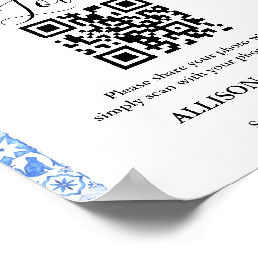 Capture liefde QR code Blue tegel en Lemon bruilof Poster (Hoek)