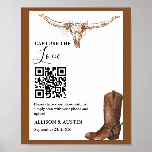 Capture liefde QR code Western cowboylaarzen bruil Poster (Voorkant)