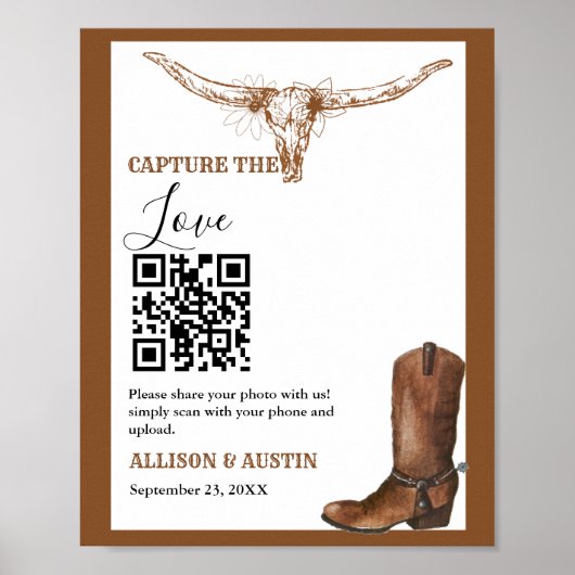 Capture liefde QR code Western cowboylaarzen bruil Poster (Voorkant)