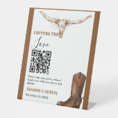 Capture liefde QR code Western cowboylaarzen bruil Reclamebord Met Voetstuk (Voorkant)